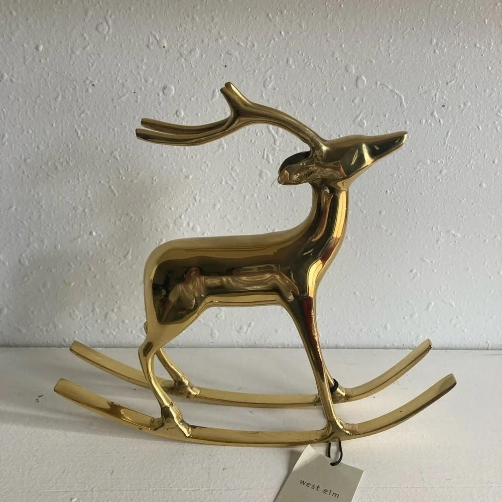 West Elm Brass Holiday Decorative Rocking Reindeer